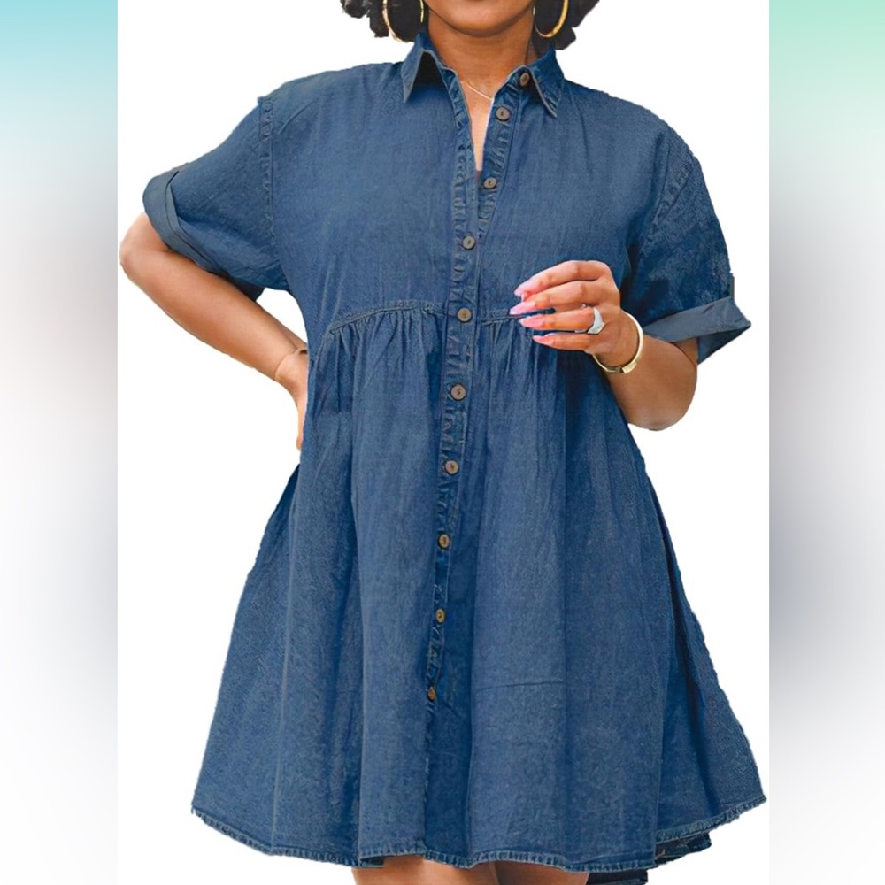 Amazon Denim Button-Front Mini Dress - Blue